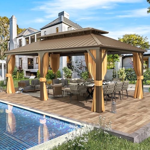 EROMMY 14'x20' Hardtop Gazebo Double Roof Galvanized Steel Outdoor Pavilion G3084