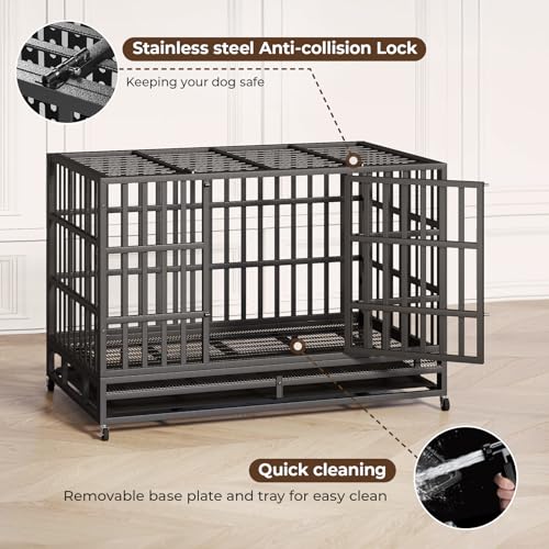 48 Inch Heavy Duty Dog Crate with Wheels and Double Door A25580