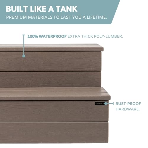Hot Tub Steps - Wood-Looking Plastic, Waterproof, Gray Non-Slip P3707