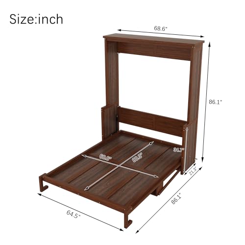 Walnut Murphy Bed with Desk and Gas Struts N330