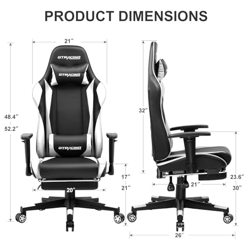 GTRACING Gaming Chair with Footrest, Ergonomic Reclining, Blue C551