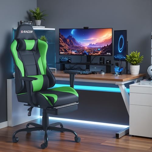 Homall Gaming Chair with Footrest and Massage Lumbar Support, Black T748