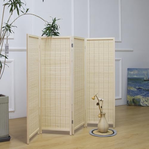 3 Panel Bamboo Room Divider, Double Sided, Brown, 47.2"H E393