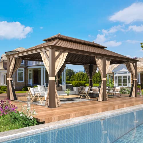 EROMMY 14'x20' Hardtop Gazebo Double Roof Galvanized Steel Outdoor Pavilion G3084