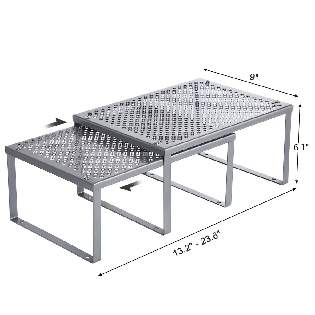 SONGMICS Cabinet Shelf Organizer Riser Set of 2 Silver L86861
