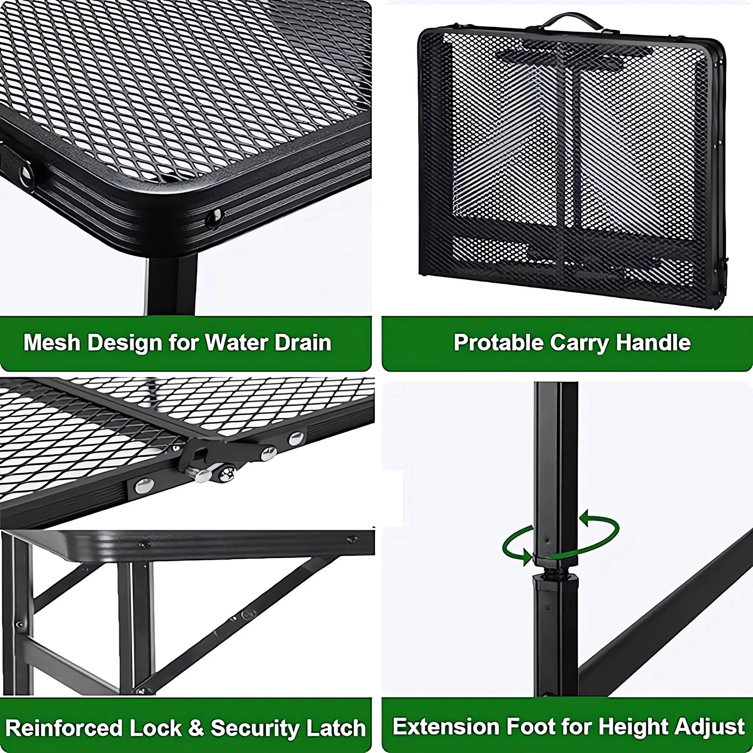tonchean Folding Grill Table, Adjustable Height Camping Table, Portable Aluminum P880581