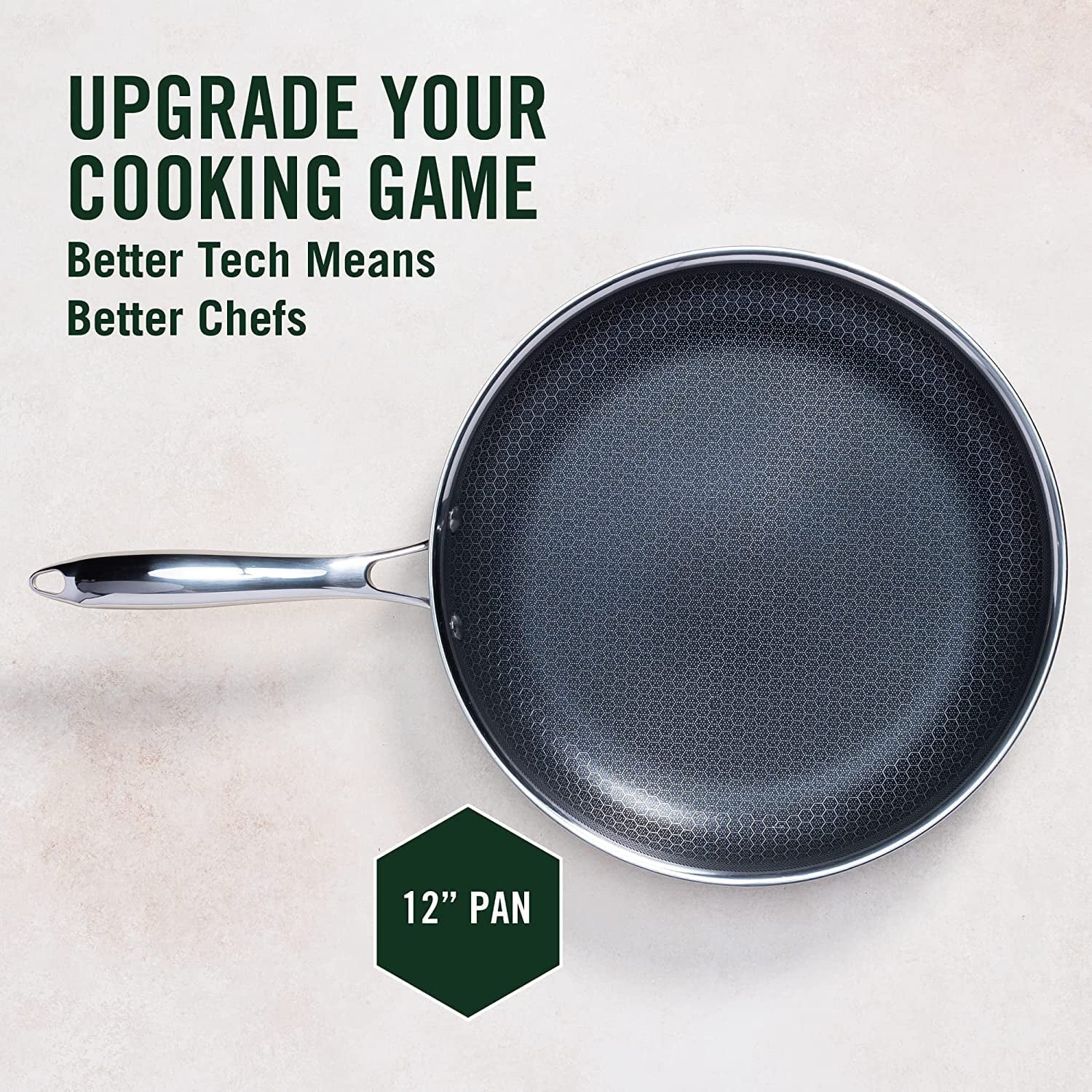 HexClad 12 Inch Hybrid Stainless Steel Frying Pan with Lid J412