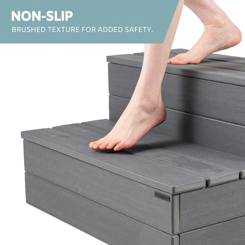 Hot Tub Steps - Wood-Looking Plastic, Waterproof, Gray Non-Slip P3707