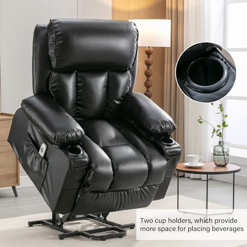 FLEXISPOT XL31 Power Lift Recliner Chair for Elderly, Electric Massage & Heat, PU Leather, Black C786106