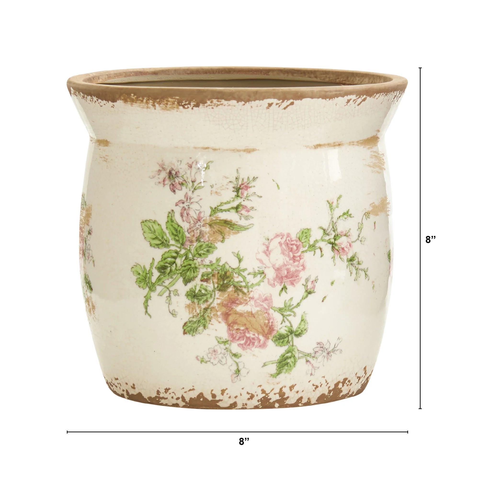 Nearly Natural 8" Tuscan Ceramic Floral Print Planter V25887
