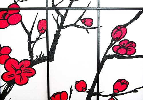 Legacy Decor 4-Panel Blossom Screen Portable Foldable Shoji Room Divider Black K541964