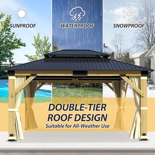 12'x12' Hardtop Gazebo with Galvanized Steel Roof, Aluminum Frame, Curtains & Netting X81832