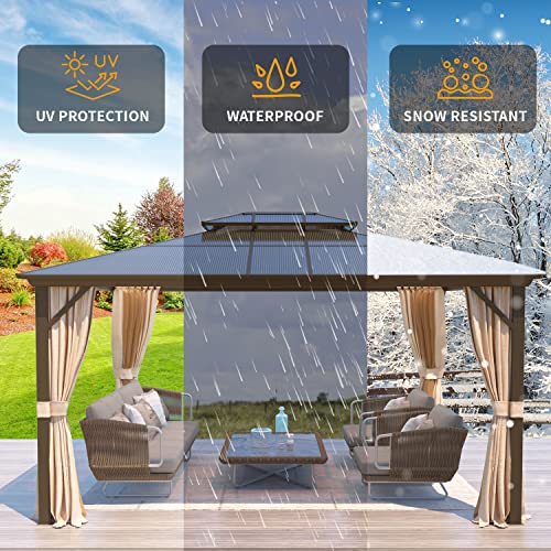 YOLENY 10'x13' Hardtop Gazebo with Aluminum Frame and Curtains F853