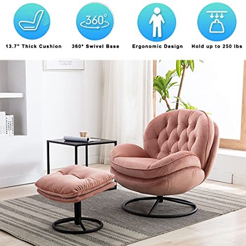 Baysitone Velvet Swivel Accent Chair with Ottoman Set, Modern Lounge Chair, Fruit Green Q36819
