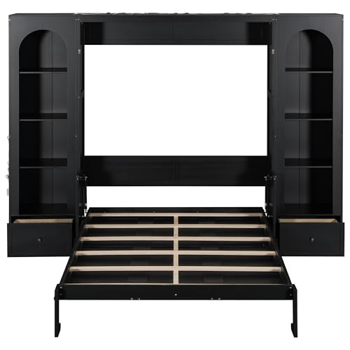 Merax Queen Murphy Bed Wall Bed with Sofa and Cushion, White V57291