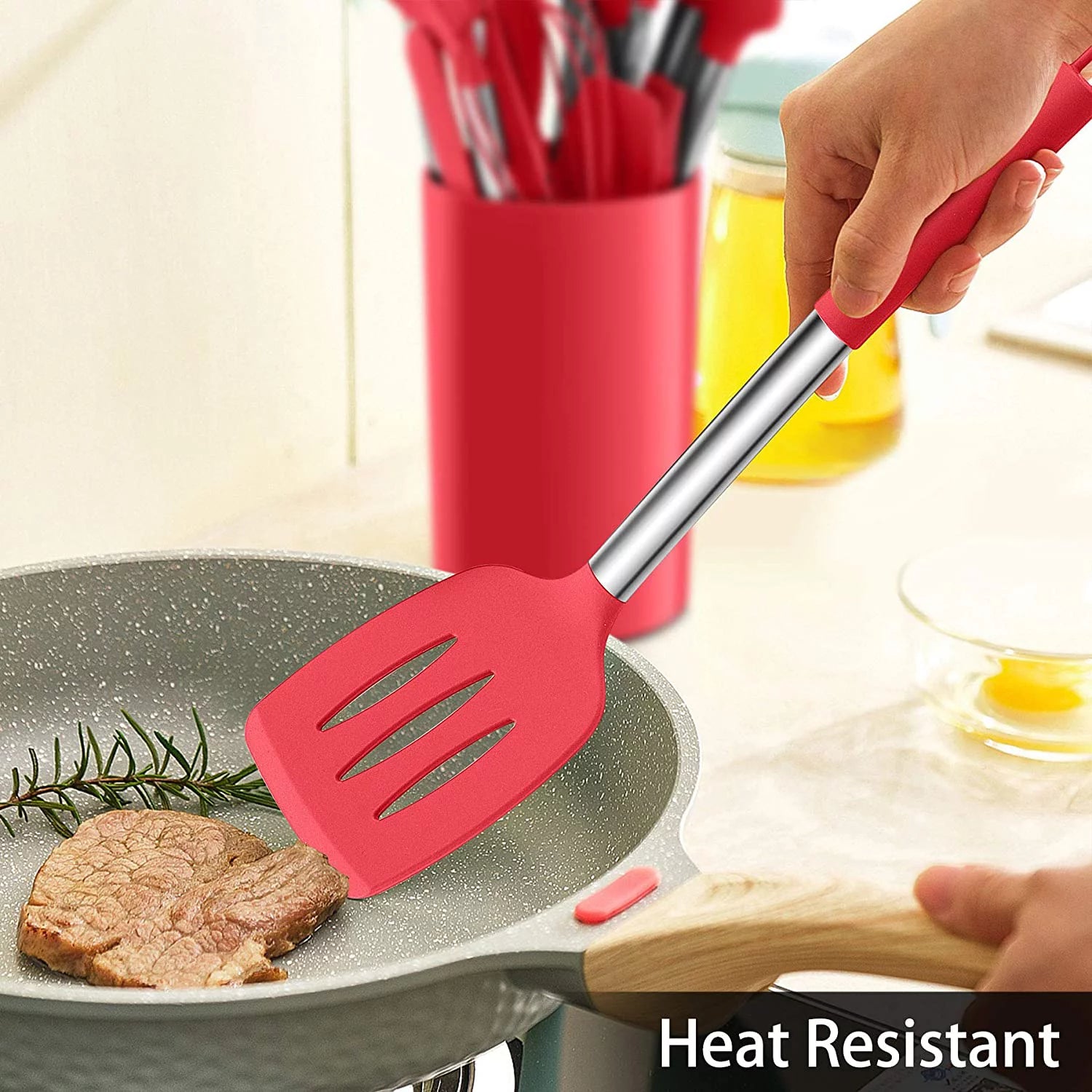 15pcs Silicone Cooking Utensil Set with Stainless Steel Handle, Red G229