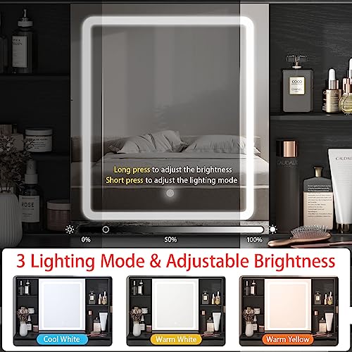 Fameill Vanity Desk with Mirror and Lights, 5 Drawers, Charging Station, White H302