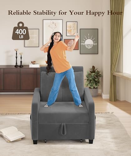 3 in 1 Convertible Sleeper Chair Sofa Bed with Adjustable Backrest, Blue M92497
