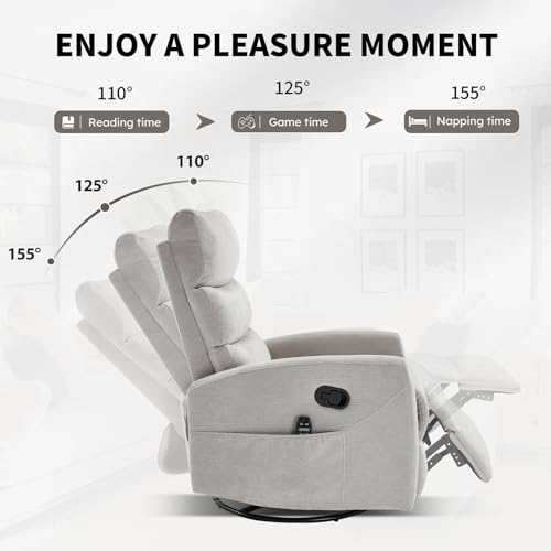 Massage Chair Recliner with Heat, Swivel Rocking, High Back Fabric Black V2333