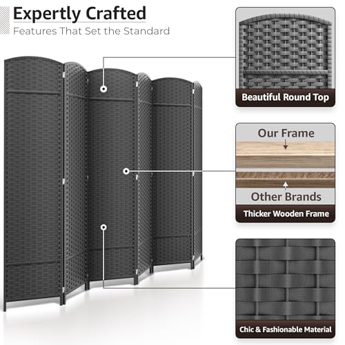 Sorbus 8-Panel Black Room Divider, 6 ft Tall Folding Privacy Screen T242