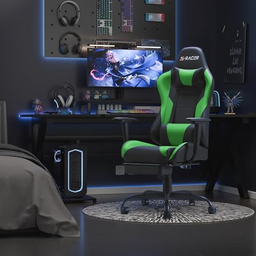 Homall Gaming Chair with Footrest and Massage Lumbar Support, Black T748