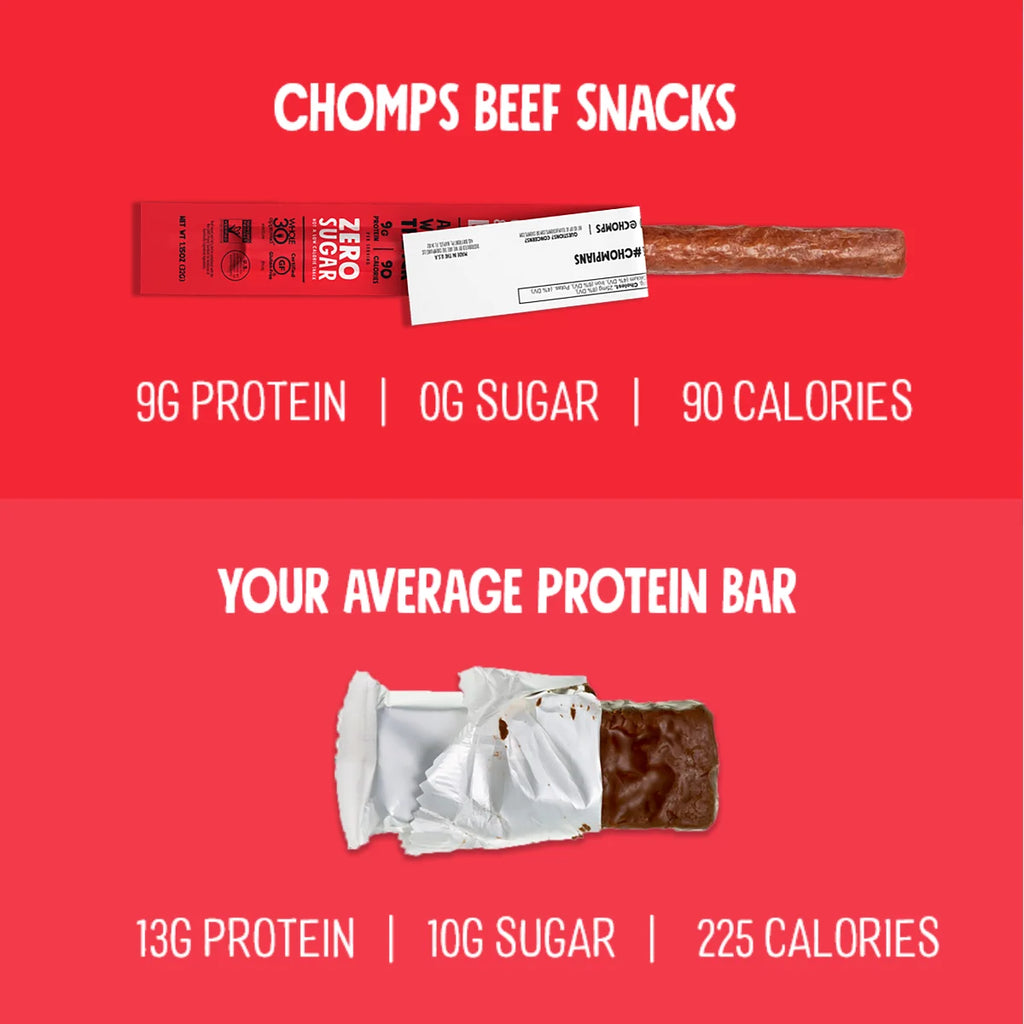Chomps Beef Jerky Sticks, Original, Grass Fed, Sugar Free, 10ct Z6695