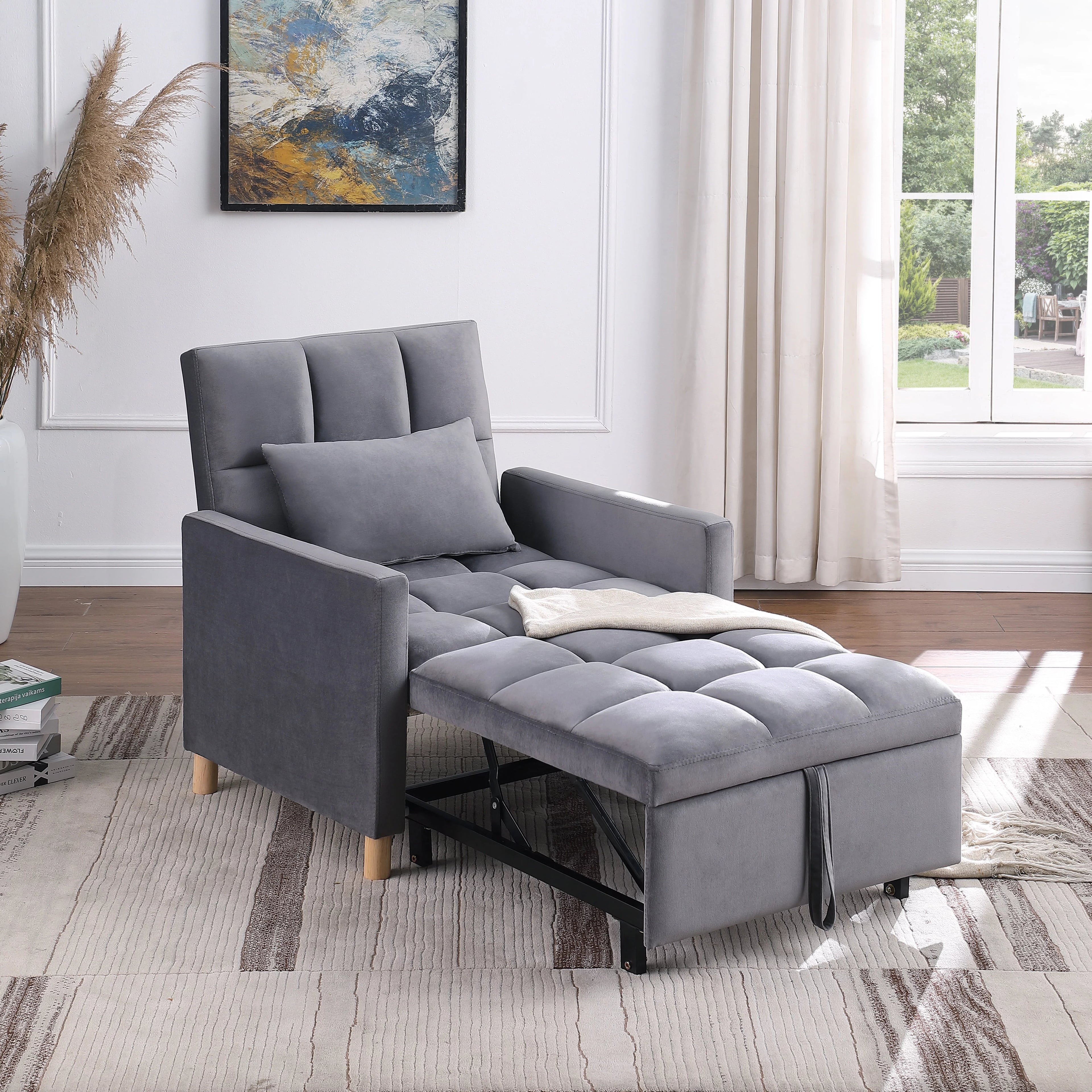 Holaki Convertible Sleeper Sofa Chair Bed, Adjustable Chair with Pillow, Multi-Functional Sleeper Chair with soft velvet Fabric for Living Room, Dorm, Apartment, Bedroom or Office