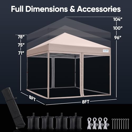 Quictent 6.6'x6.6' Pop up Screened Canopy Tent with Mosquito Netting, Wheeled Carry Bag H89372