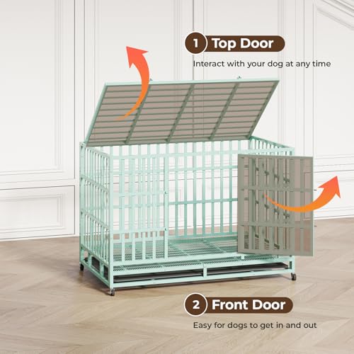48 Inch Heavy Duty Dog Crate with Wheels and Double Door A25580