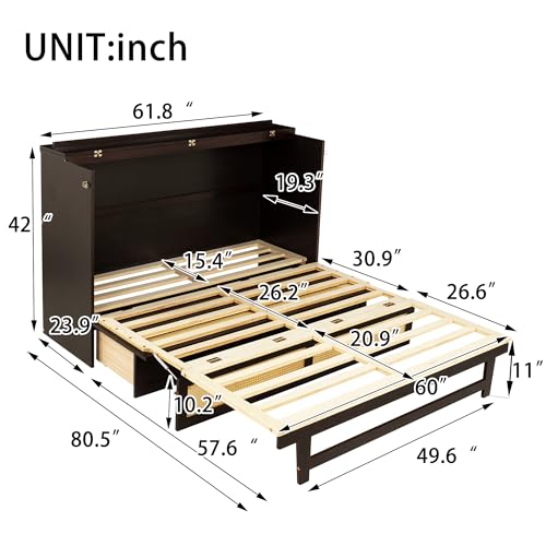 Queen Murphy Bed with Desk and Removable Shelves, USB Port, White H566492