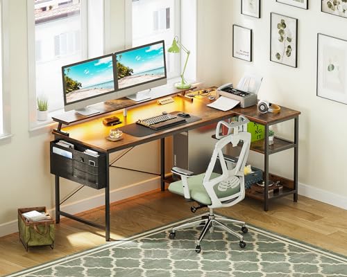 ODK 48 Inch L Shaped Gaming Desk with USB Charging Ports and LED Lights S136