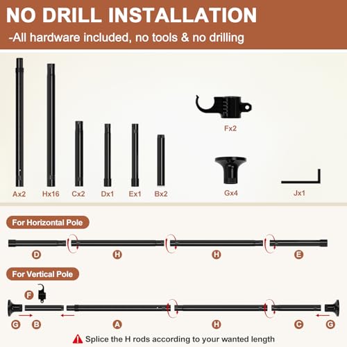 Black Room Divider Curtain Rod, No Drilling, Adjustable 4-10ft E8256