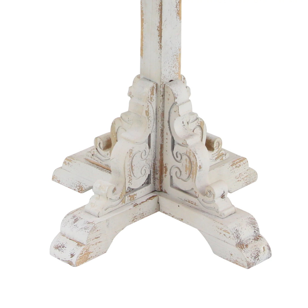 DecMode 16" x 23" White Wood Carved Scroll Accent Table O977