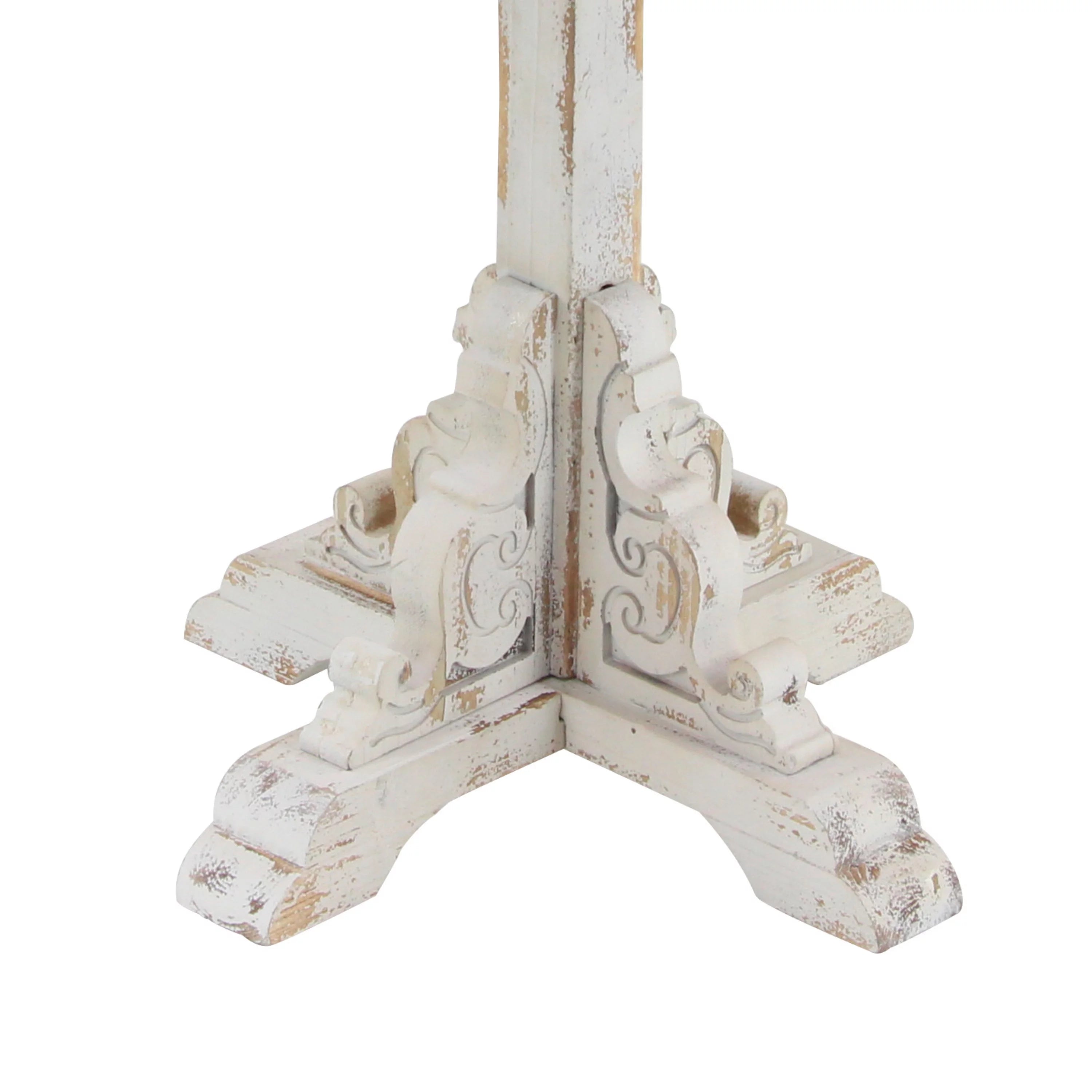 DecMode 16" x 23" White Wood Carved Scroll Accent Table O977