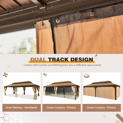 EROMMY 14'x20' Hardtop Gazebo Double Roof Galvanized Steel Outdoor Pavilion G3084