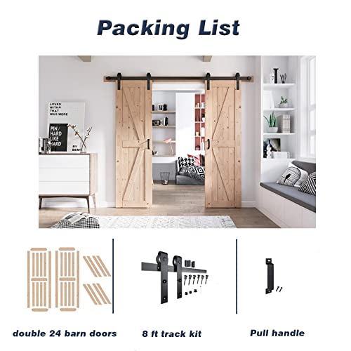 FREDBECK 48in x 80in Sliding Wood Barn Door with 8FT Hardware Kit V8036