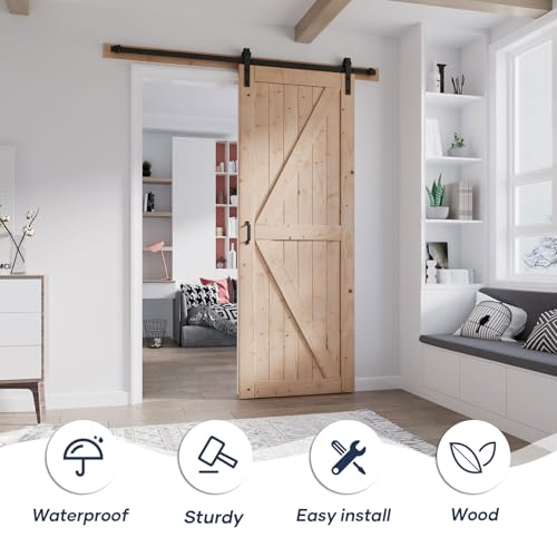 FREDBECK 48in x 80in Sliding Wood Barn Door with 8FT Hardware Kit V8036
