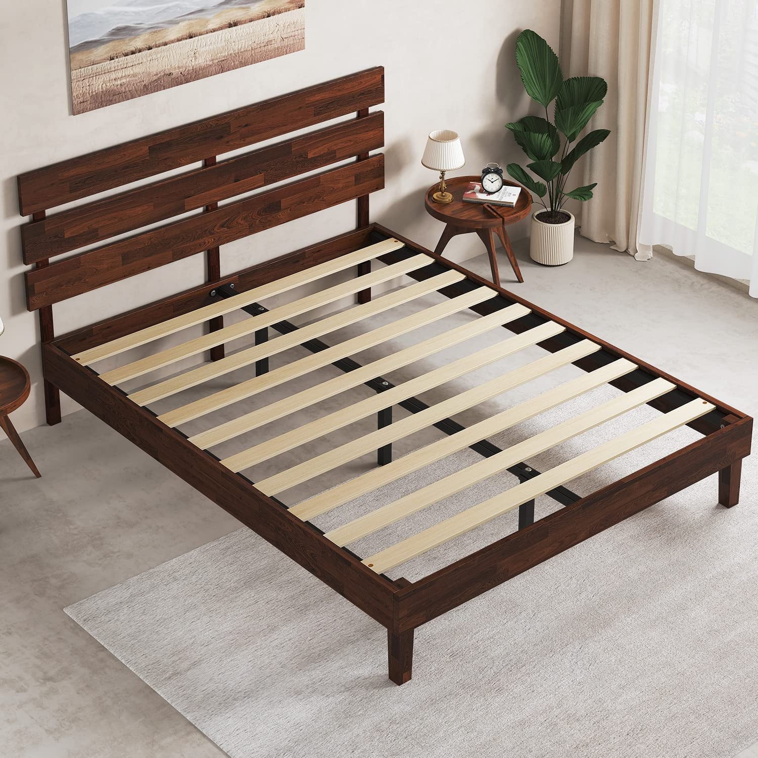Queen Wood Bed Frame with Headboard, 14 Inch, No Box Spring Needed Z746