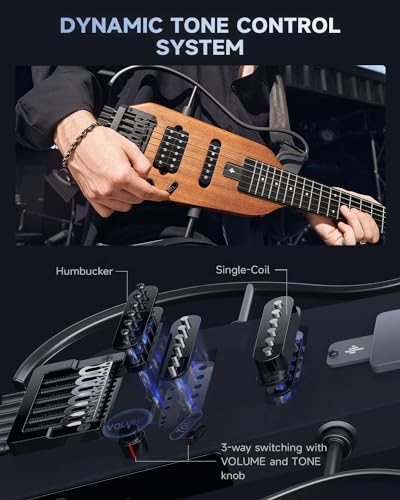 Donner HUSH-X Electric Guitar Kit - Featherlight Travel Guitar, Mahogany Solid Body, Metallic White A941