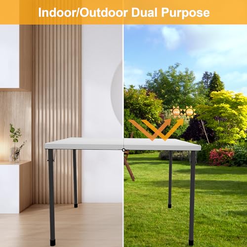 34" Folding Card Table with Carrying Handle for Camping, Picnic, Office, Party, White M761544
