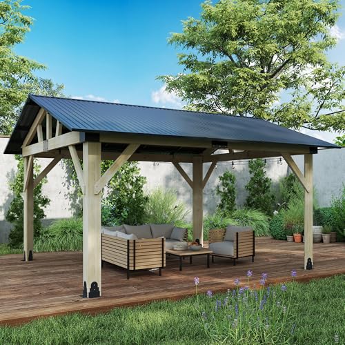 12'x12' Hardtop Gazebo with Galvanized Steel Roof, Aluminum Frame, Curtains & Netting X81832