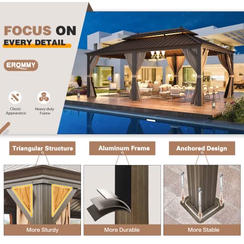 EROMMY 14'x20' Hardtop Gazebo Double Roof Galvanized Steel Outdoor Pavilion G3084
