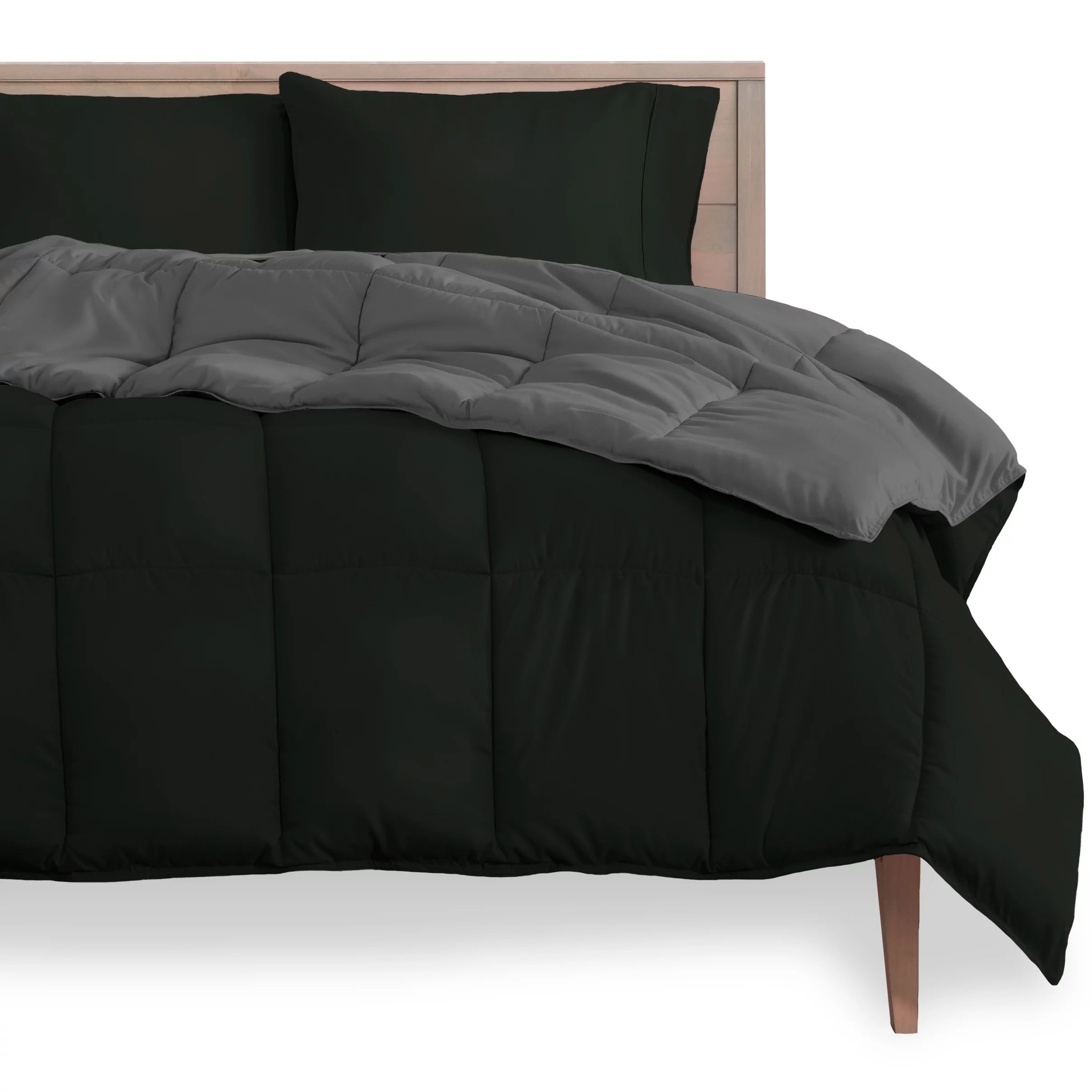 Bare Home Premium Ultra-Soft 1800 Collection Classic Modern Black Solid Print 100% Polyester Plush Comforters, King, Fluffy Reversible Washable