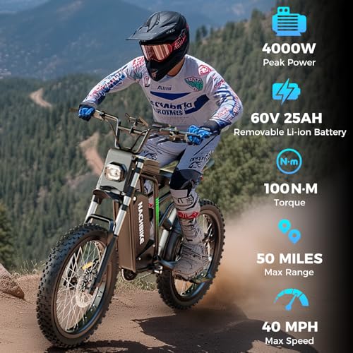 6000W Electric Dirt Bike for Adults, 60V 25Ah Removable Battery, Full Suspension U76650