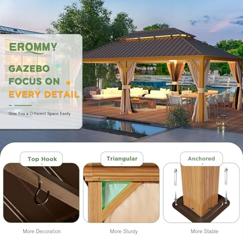 EROMMY 14'x20' Hardtop Gazebo Double Roof Galvanized Steel Outdoor Pavilion G3084