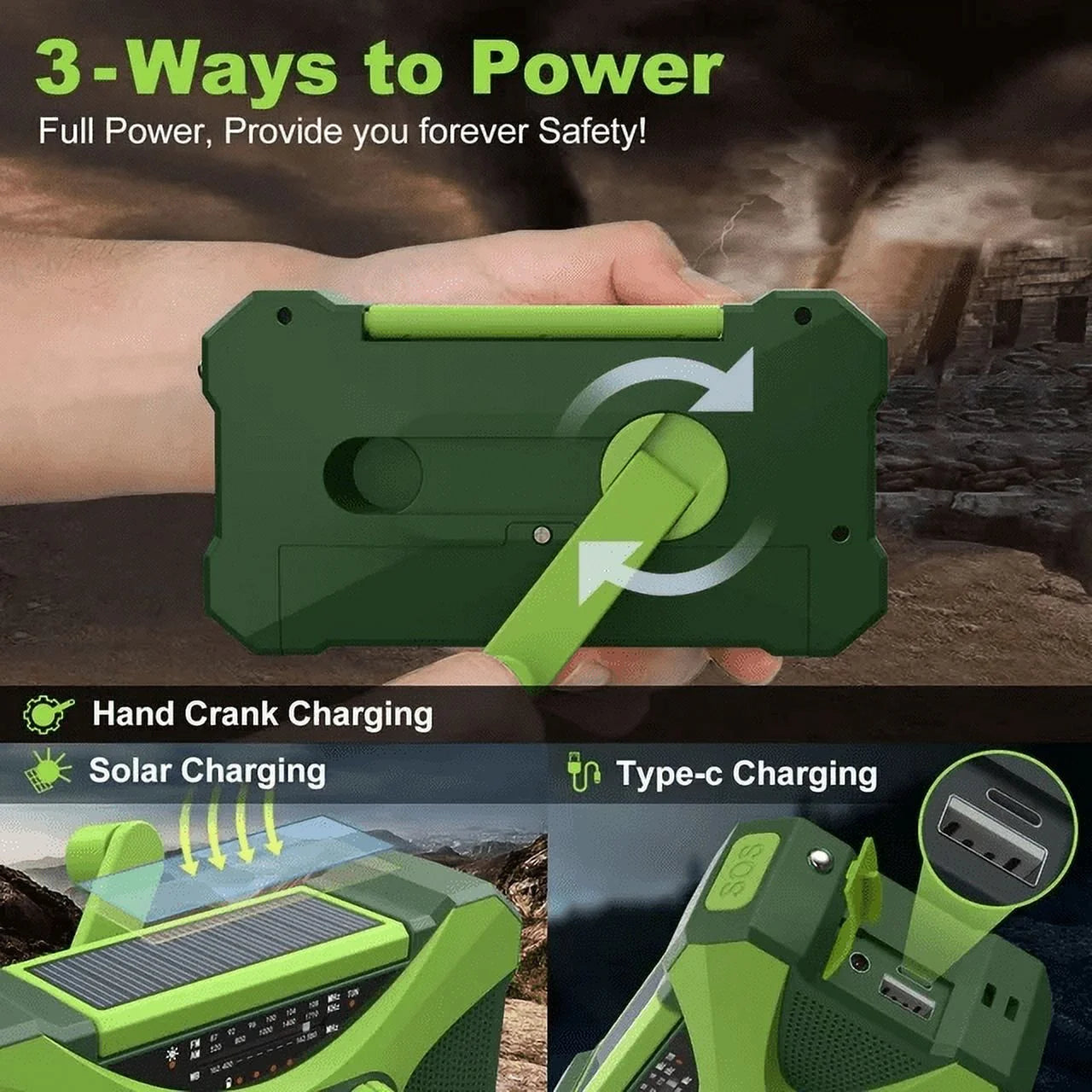 VUOHOEG Emergency Weather Radio, AM FM NOAA Hand Crank, Solar Powered with Flashlight G8078