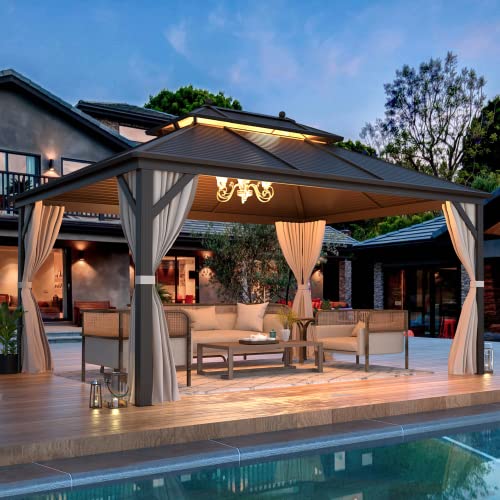EROMMY 14'x20' Hardtop Gazebo Double Roof Galvanized Steel Outdoor Pavilion G3084
