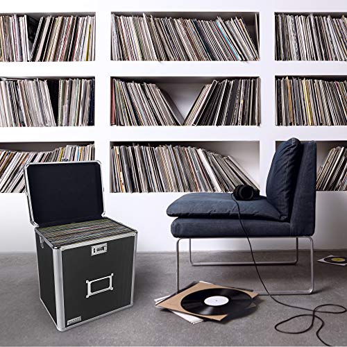 Vaultz Vinyl Record Storage Box Locking 50 Album Holder Black A879548