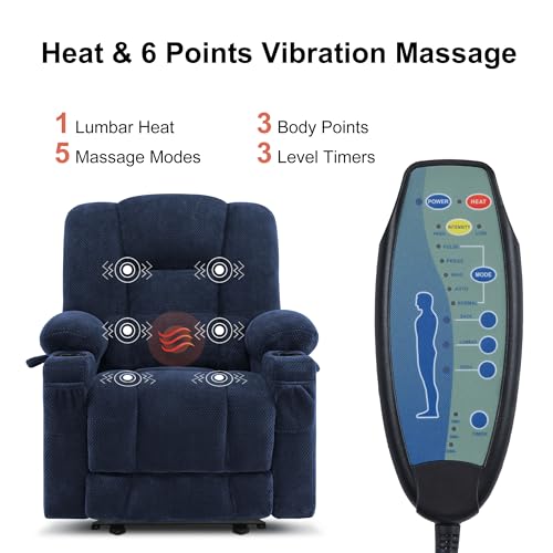 MCombo Zero Gravity Power Recliner Chair with Heat and Vibration Massage, USB & Type C Ports, Cup Holders, Fabric 8015 (Brown) Z599462