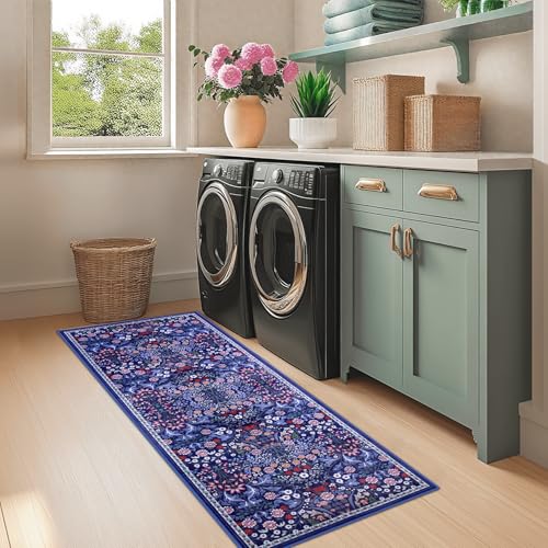 8x10 Floral Washable Area Rug for Living Room, Vintage Soft Non-Slip Carpet Z978379